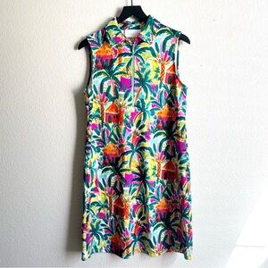 Pappagallo Sleeveless Zip Cruise Vacation Tropical Mini Dress Multicolor Medium